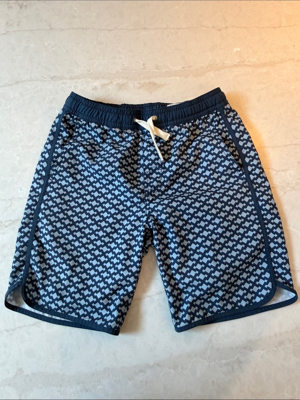 Boy’s Fair Harbor Navy Geo-Print Swim Trunks